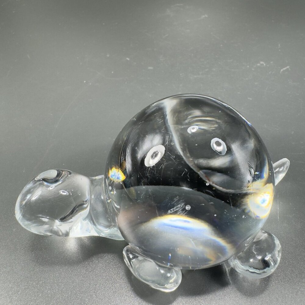 Vintage‎ 1980s Clear Glass Turtle Figurine Paperweight Whimsical Figure Decor
